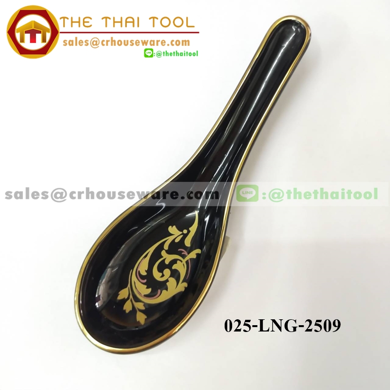 ช้อนเนื้อมุก สีดำขอบทอง ลายลานนาโกลด์ LNG Code ; 025-LNG-2509