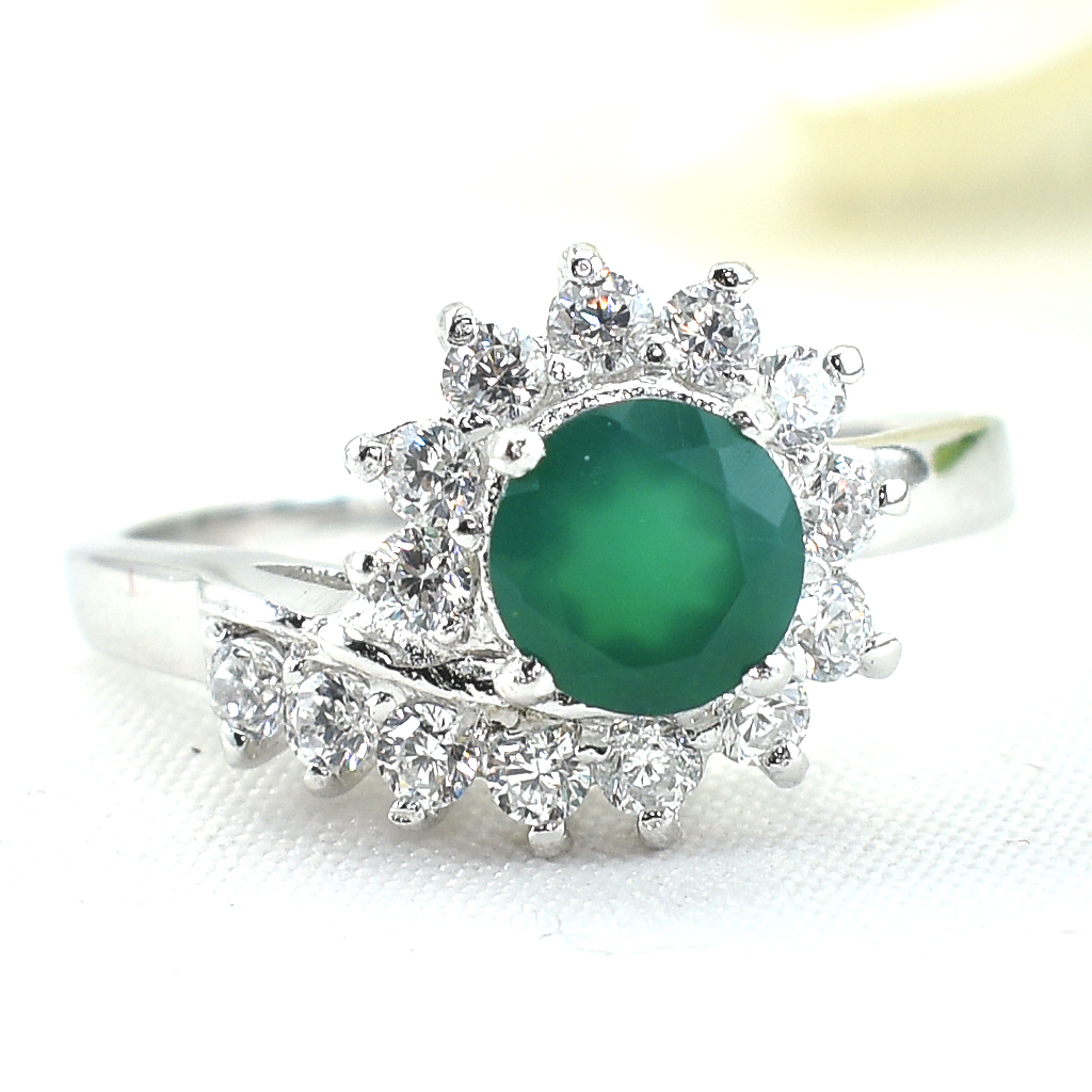 แหวนเงินแท้ราคาถูกชุบทองคำขาว พลอยแท้กรีนอะเกท 0.95 กะรัต เพชรCZ 0.42 กะรัต งานประณีตสวยงาม สั่งผลิตค่ะ