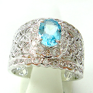 แหวนเงินแท้ราคาถูกชุบทองคำขาว สวิสบลูโทปาซแท้ 1.60 กะรัต เพชรCZ 0.68 กะรัต งานประณีตสวยงาม สั่งผลิตค่ะ