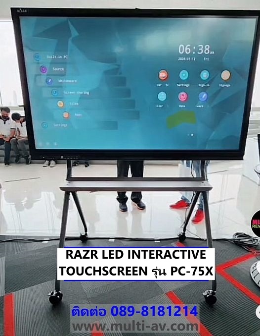 RAZR LED INTERACTIVE TOUCHSCREEN รุ่น PC-75X ขนาด 75นิ้ว จอแอลอีดี ทัชสกรีน ความละเอียด 3840x2160 พิกเซล(4K)ความคมชัด 1200:1 ความสว่าง 450cd/m2 รองรับการทัชสกรีน 20จุด มีลำโพงขนาด 20 วัตต์ x2 window/Android