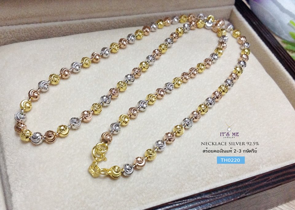 สร้อยคอเงินแท้ 3 กษัตริย์ ลายมูนคัท ชุบหนา 1 ไมครอน(งานอิตาลี) ความหนา 4.0 มิล