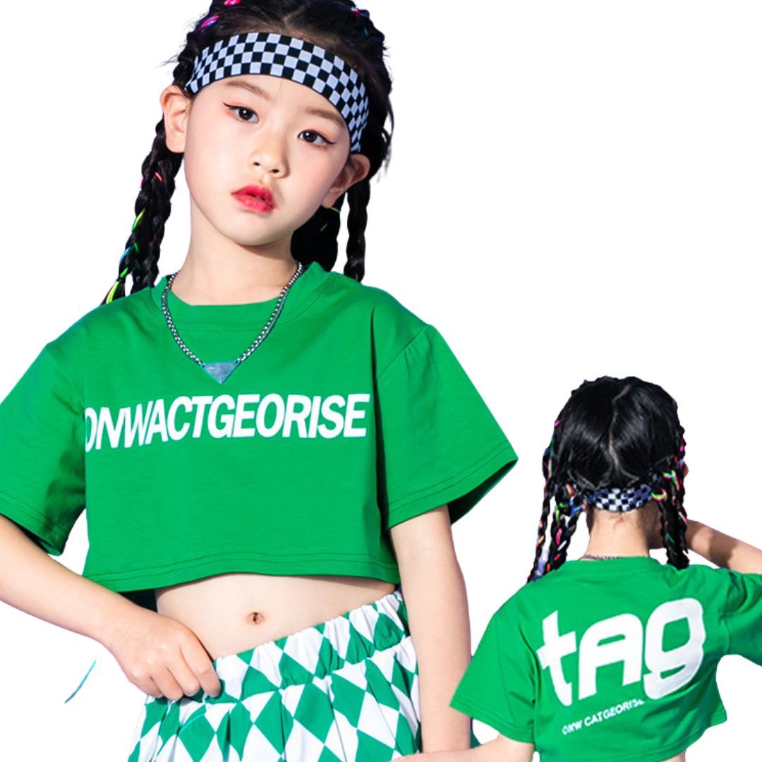 พร้อมส่ง ชุดเต้น ชุดเชียร์ เซ็ทเสื้อแขนสั้น+กระโปรง/กางเกง ลายหมากรุก