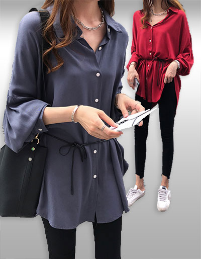 เสื้อเชิ๊ตแฟชั่นคอปกแขนยาวแบบสวยสไตล์เกาหลี รหัส2021