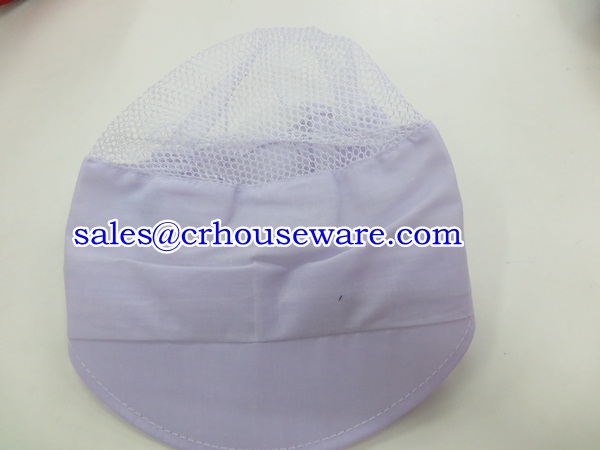 หมวกทรงแก็บด้านหลังเป็นตะข่าย มีระบาย สีขาว 044-TMV-2098