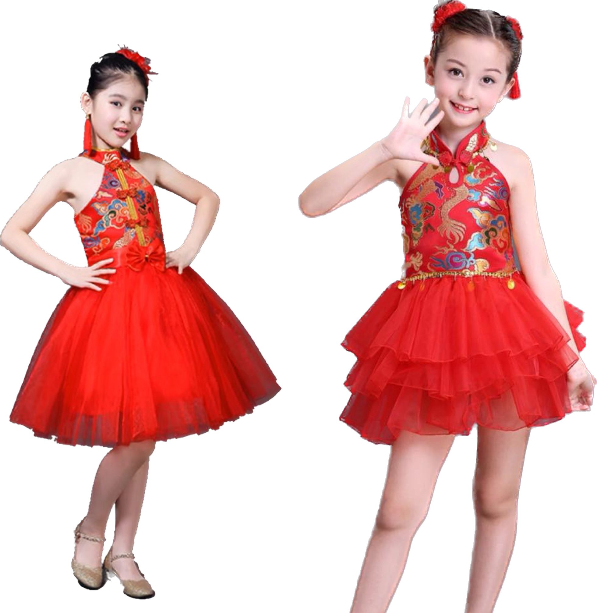 ชุดจีน กี่เพ้า เดรสกระดุมหน้า เปิดไหล่ สีแดง