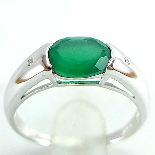 แหวนเงินแท้ราคาถูกชุบทองคำขาว พลอยแท้กรีนอะเกท 1.40 กะรัต เพชรCZ 0.014 กะรัต งานประณีตสวยงาม สั่งผลิตค่ะ