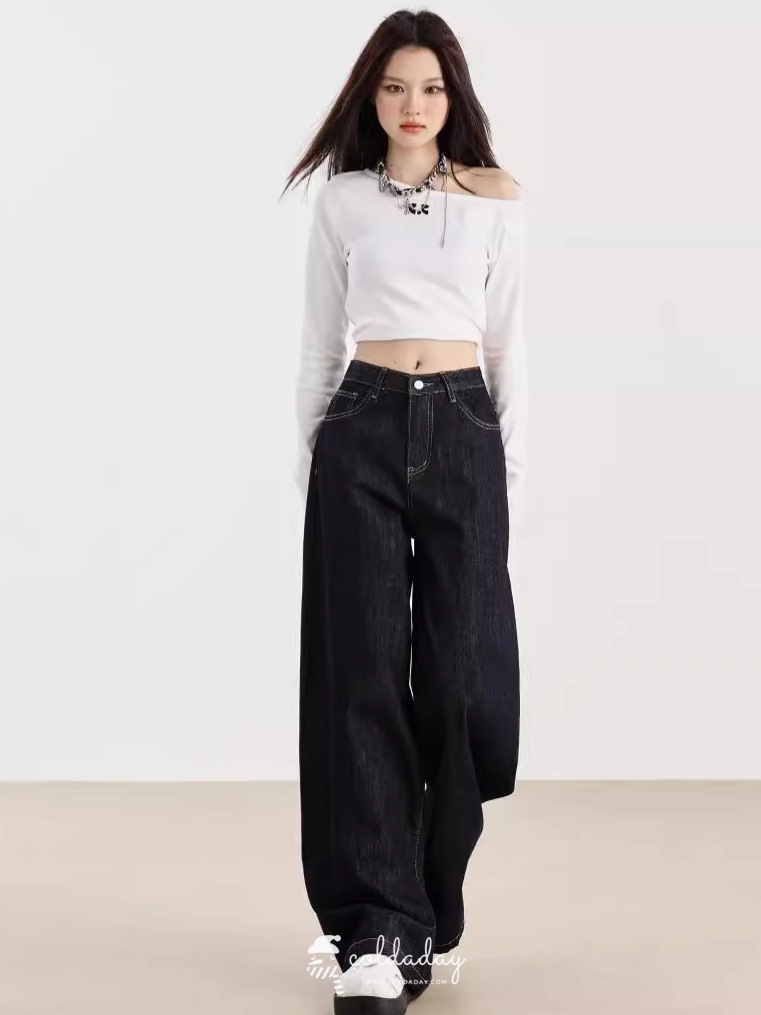 กางเกงยีนส์กันหนาว Warm Wide-Leg denim / S-XL