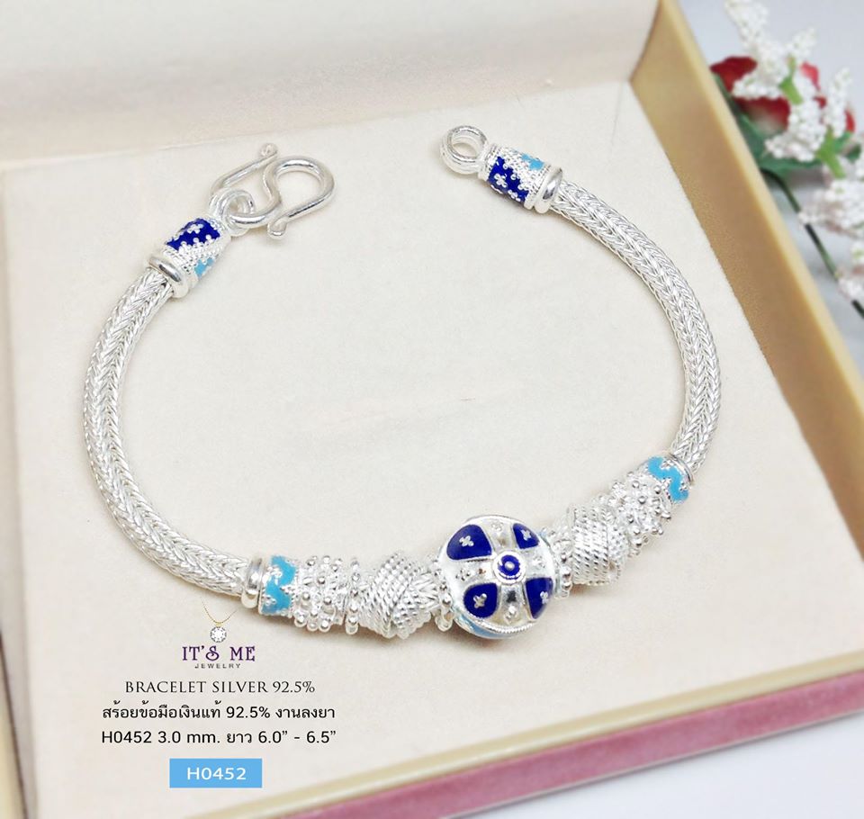 สร้อยข้อมือเงินแท้ 92.5% งานลงยา ลายสวยมากๆ ค่ะ งานทำมือ (งานไทย)