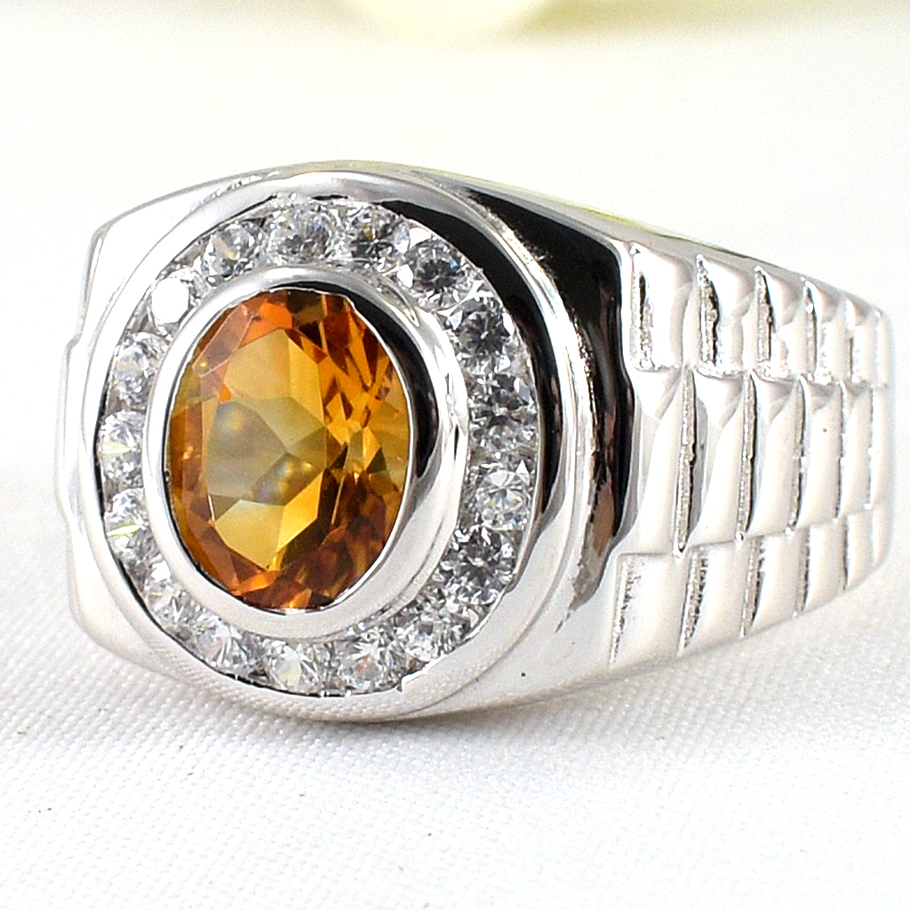 แหวนเงินแท้ราคาถูกชุบทองคำขาว ซิทรินแท้ 1.65 กะรัต เพชรCZ 0.54 กะรัต งานประณีตสวยงาม สั่งผลิตค่ะ