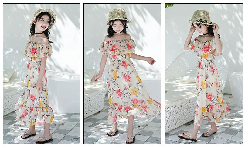 ชุดเด็ก : ชุดเดรส ลายดอก เปิดไหล่