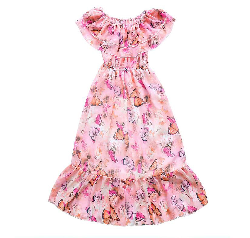 ชุดเด็ก : ชุดเดรส ลายดอก เปิดไหล่