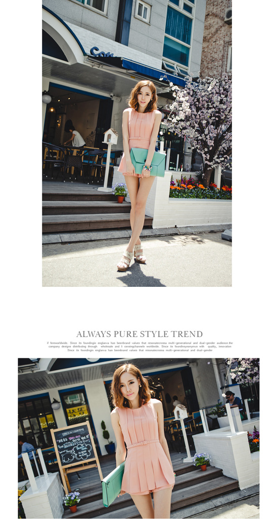 ชุดจั้มพ์สูทขาสั้น แขนกุด แบบสวยหวานสไตล์เกาหลี รหัส 1153-สีชมพู