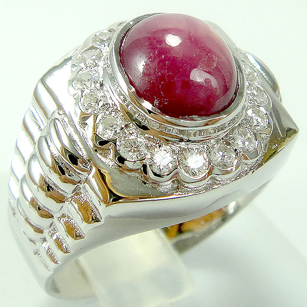 แหวนเงินแท้ราคาถูกชุบทองคำขาว พลอยแท้ทับทิม 4.10 กะรัต เพชรCZ 0.45 กะรัต งานประณีตสวยงาม สั่งผลิตค่ะ