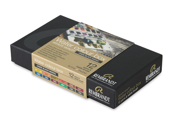 ชุดสีน้ำกล่องโลหะ Rembrandt 12สี พร้อมพู่กัน (Dusk, Oxide Black Mixing)