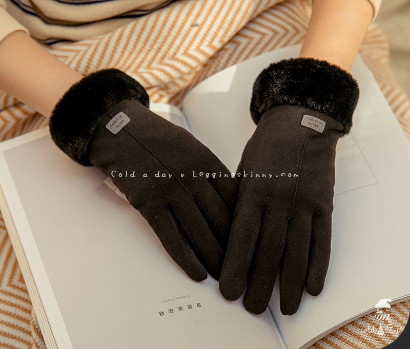 ถุงมือหนังกลับนิ่มบุขนกันหนาว มี 3 สี VER.III