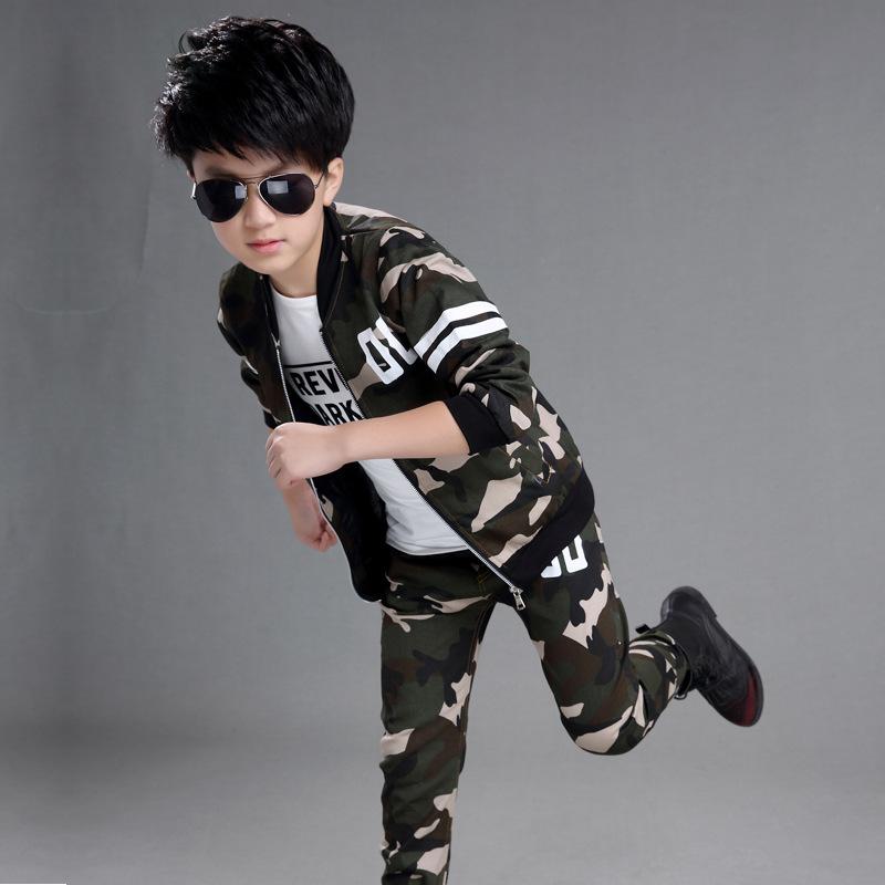 ชุดกันหนาวเด็ก ชุดเสื้อแขนยาวลายทหาร+กางเกงขายาว