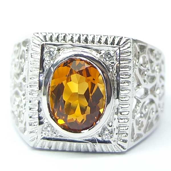 แหวนเงินแท้ราคาถูกชุบทองคำขาว ซิทรินแท้ 1.65 กะรัต เพชรCZ 0.06 กะรัต งานประณีตสวยงาม สั่งผลิตค่ะ