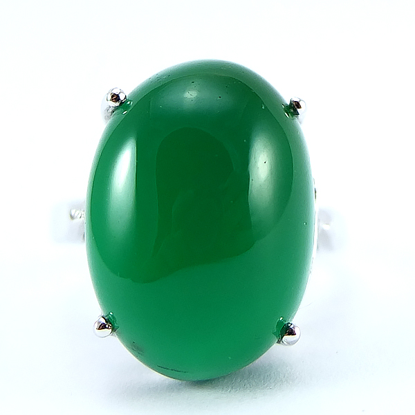 แหวนเงินแท้ราคาถูกชุบทองคำขาว พลอยแท้กรีนอะเกท 13.50 กะรัต งานประณีตสวยงาม สั่งผลิตค่ะ