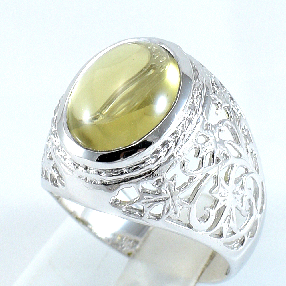 แหวนเงินแท้ราคาถูกชุบทองคำขาว พลอยแท้เลมอนควอทซ์ 5.50 กะรัต งานประณีตสวยงาม สั่งผลิตค่ะ