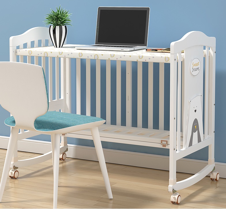 เตียงเด็กไม้สีขาว สามารถปรับขยายเป็นเตียงเด็กโต Double Size WW3 (TB10108)