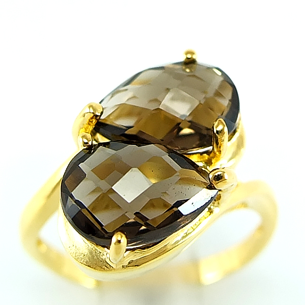 แหวนเงินแท้ราคาถูกชุบทองคำขาว พลอยแท้สโมกกี้ควอทซ์ 5.20 กะรัต งานประณีตสวยงาม สั่งผลิตค่ะ