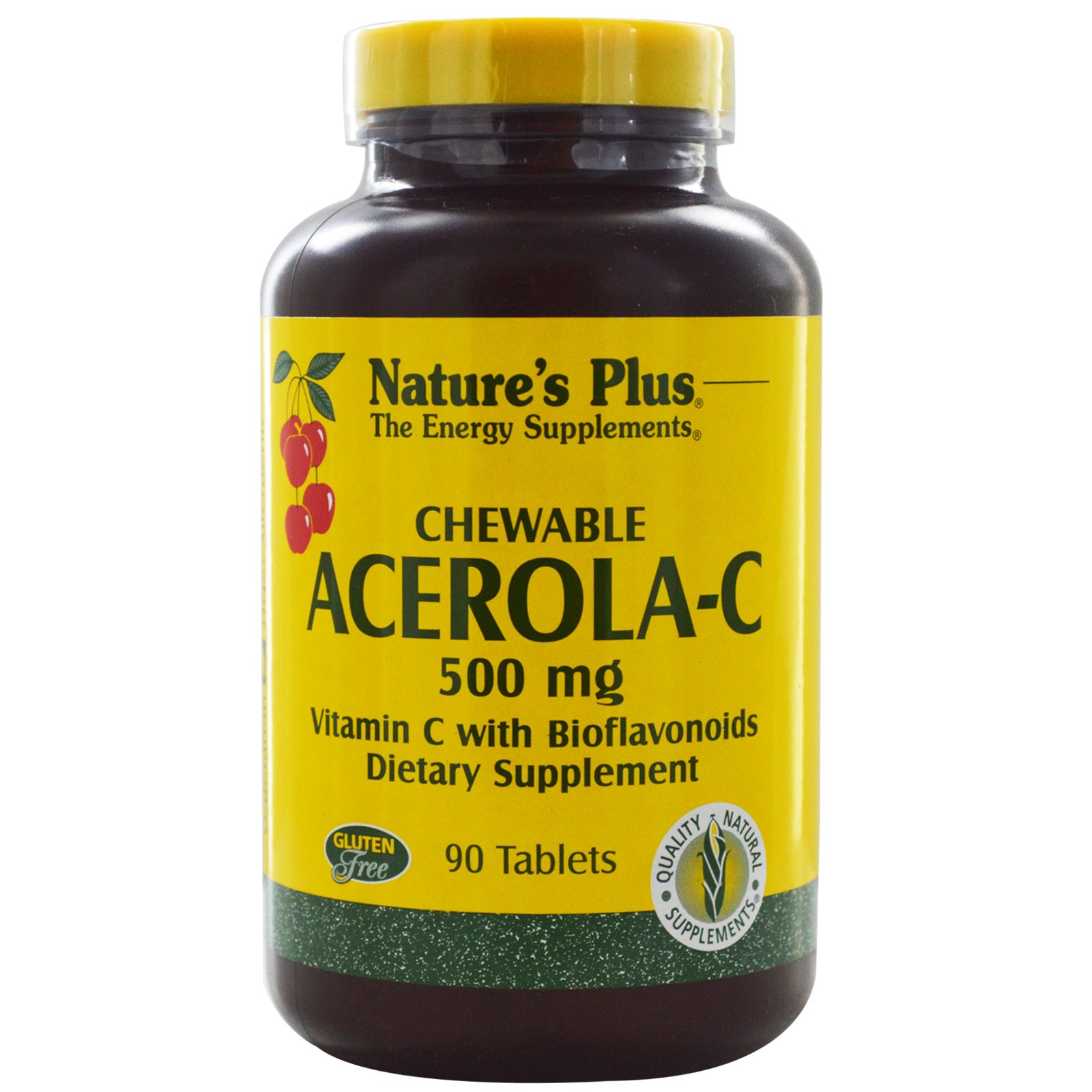 Nature's Plus, Chewable Acerola-C, Vitamin C with Bioflavonoids, 500 mg, 90 Tablets(แบบเคี้ยว) วิตามินซีจากผลอะเซโรลาเบอร์รี่ วิตามินซีจากธรรมชาติที่ดีที่สุด สะดวก รับประทานง่าย