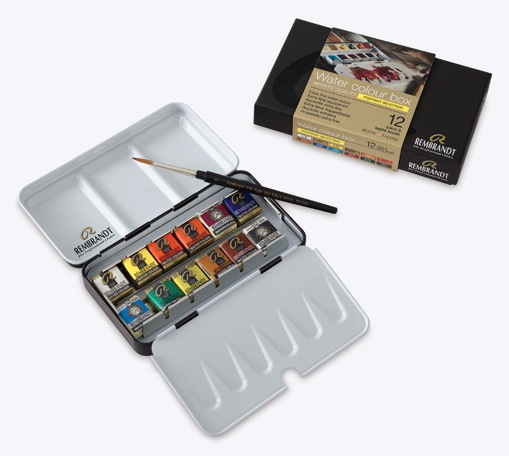 ชุดสีน้ำกล่องโลหะ Rembrandt 12สี พร้อมพู่กัน (Portrait)