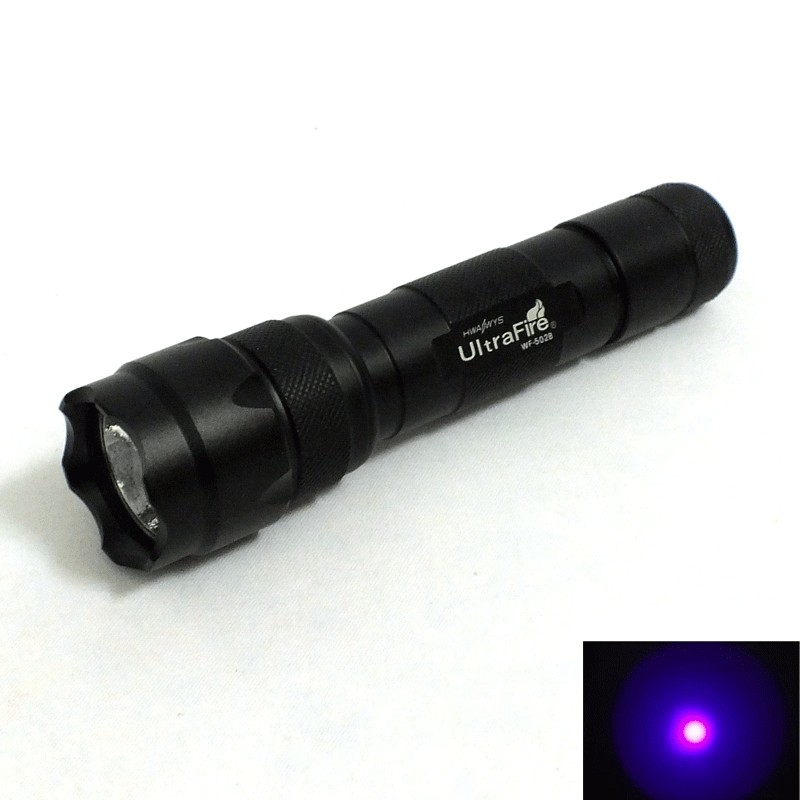 ไฟฉาย LED หลอด UV แสงสีม่วง UltraFire WF-502B CREE LED ( ใช้ถ่านชาร์ต 18650 1 ก้อน )