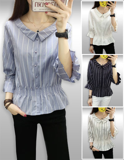เสื้อแฟชั่นคอปกแบบสวยหวาน มี 4 สี รหัส 2180