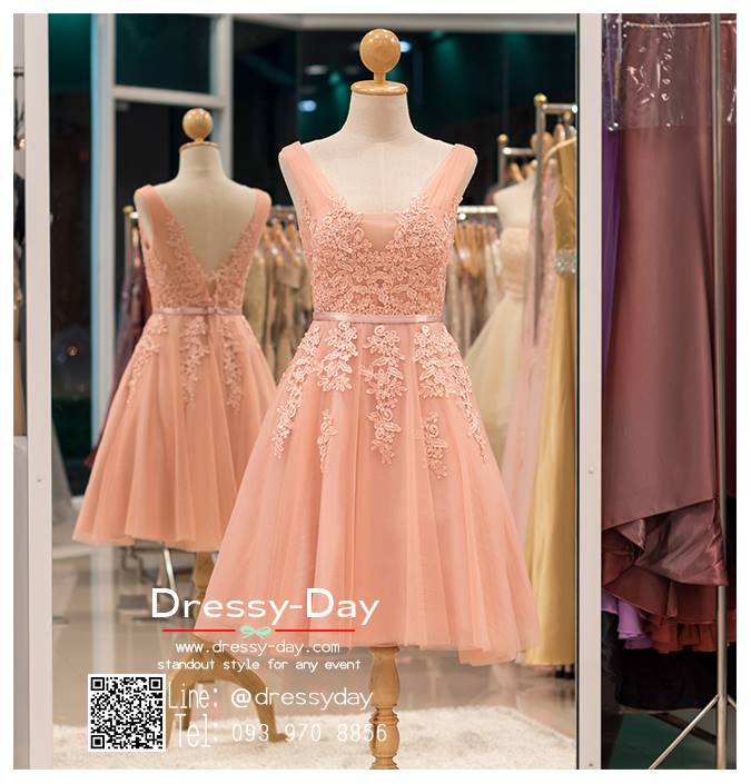 รหัส ชุดราตรีสั้น : PF065 - 2 ชุดราตรีสั้น เดรสออกงาน ชุดไปงานแต่งงาน ชุดแซก สีชมพู แขนกุด เหมาะสำหรับงานแต่งงาน งานกลางคืน กาล่าดินเนอร์