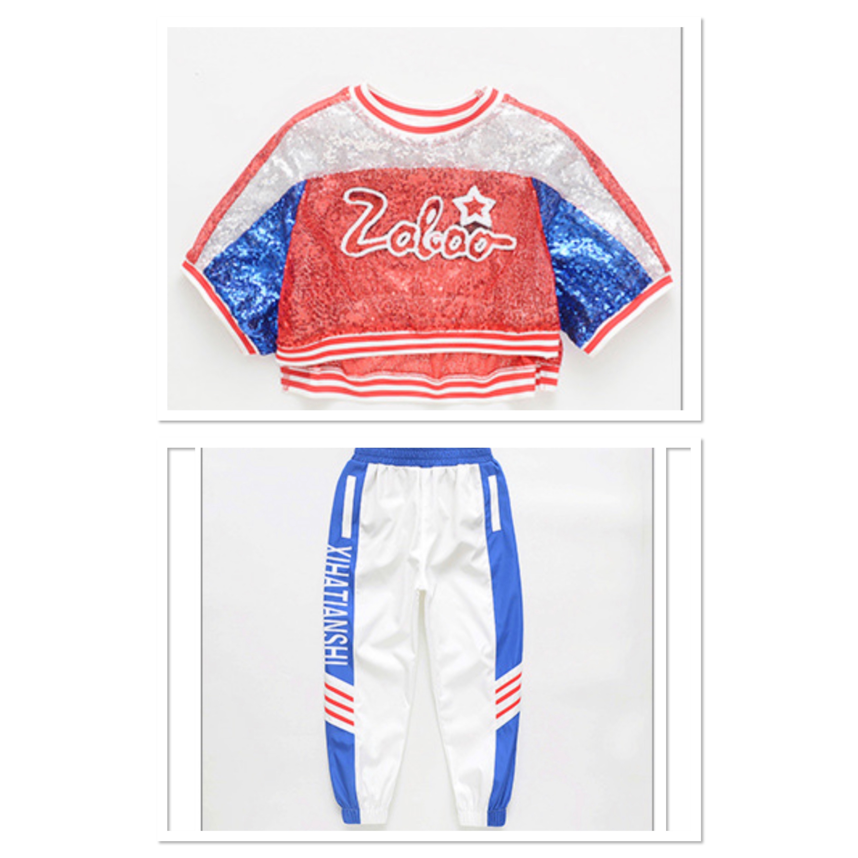 พร้อมส่ง ชุดเต้น ชุดแดนซ์ เซ็ต ปักเลื่อม แดง-ทอง เซ็ต 2 ขิ้น