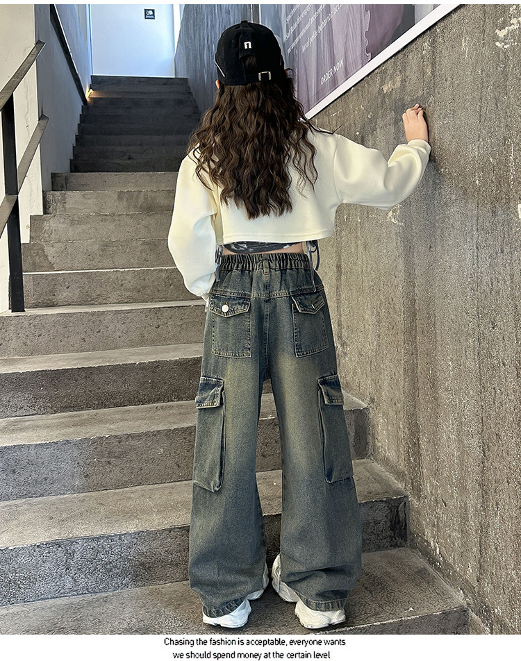 ชุดเต้น Coverdance เสื้อครอป แมว พร้อมปลอกแขน / กางเกงยีนส์คาร์โก้