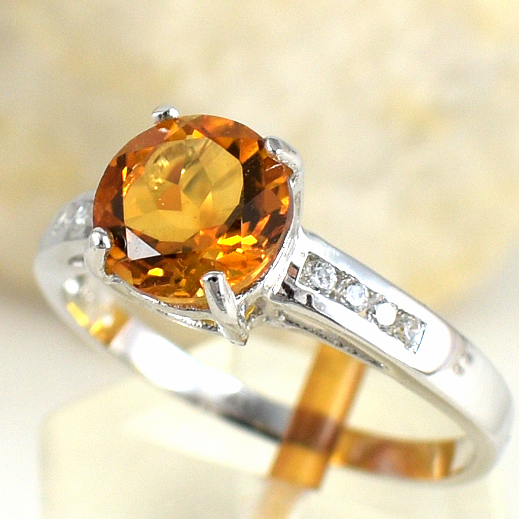 แหวนเงินแท้ราคาถูกชุบทองคำขาว ซิทรินแท้ 1.25 กะรัต เพชรCZ 0.08 กะรัต งานประณีตสวยงาม สั่งผลิตค่ะ