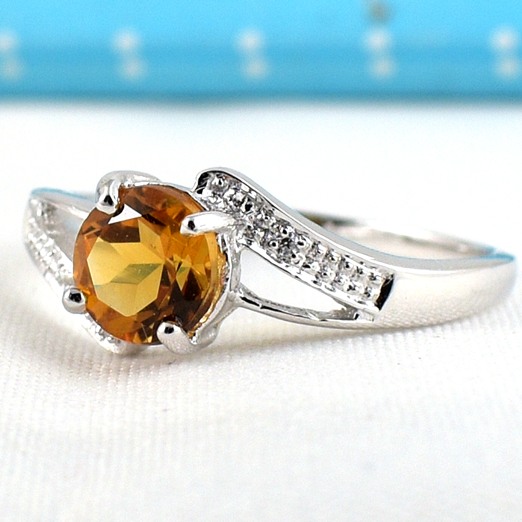 แหวนเงินแท้ราคาถูกชุบทองคำขาว ซิทรินแท้ 0.80 กะรัต เพชรCZ 0.02 กะรัต งานประณีตสวยงาม สั่งผลิตค่ะ