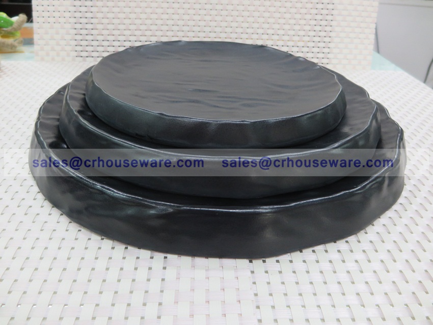 ถาดกลมเมลามีน จานเมลามีนเนื้อหนา 12 นิ้ว 017-PX-F170612,จานเมลามีนสีดำด้าน