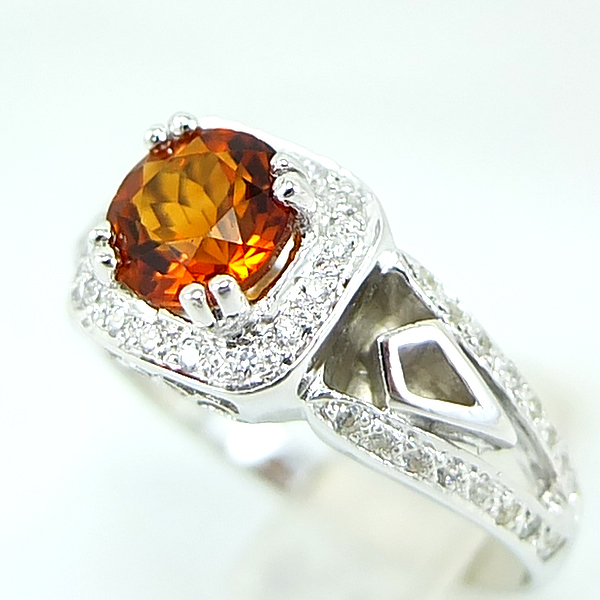 แหวนเงินแท้ราคาถูกชุบทองคำขาว ซิทรินแท้ 1.25 กะรัต เพชรCZ 0.224 กะรัต งานประณีตสวยงาม สั่งผลิตค่ะ