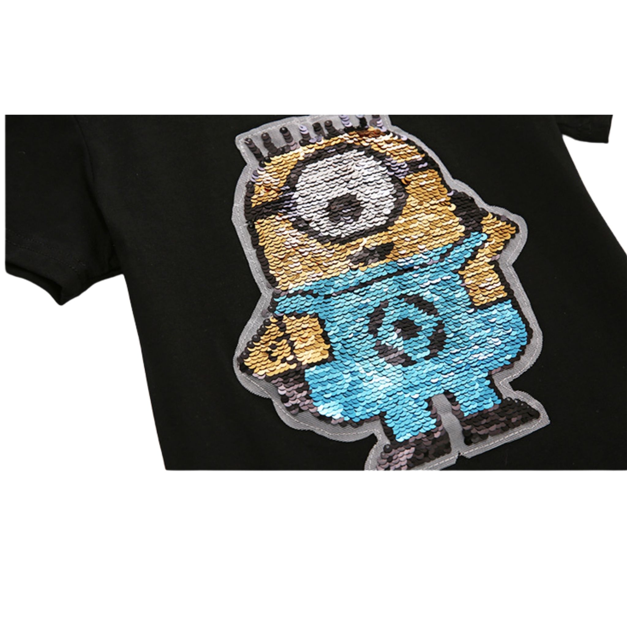 สินค้าพร้อมส่ง เสื้อยืดปักเลื่อม เปลี่ยนลาย ลายการ์ตูน