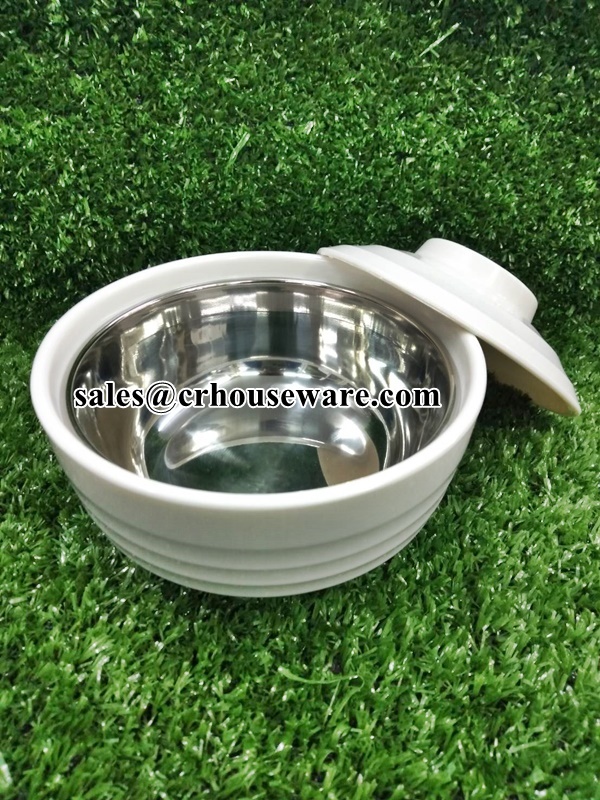 ชามเมลามีน ด้านในสแตนเลส 13 ซม. 008-STK-165 ชามเกาหลี 2 ชั้น 5 นิ้ว,ชามอาหารจับไม่ร้อน,ชามโรงพยาบาล