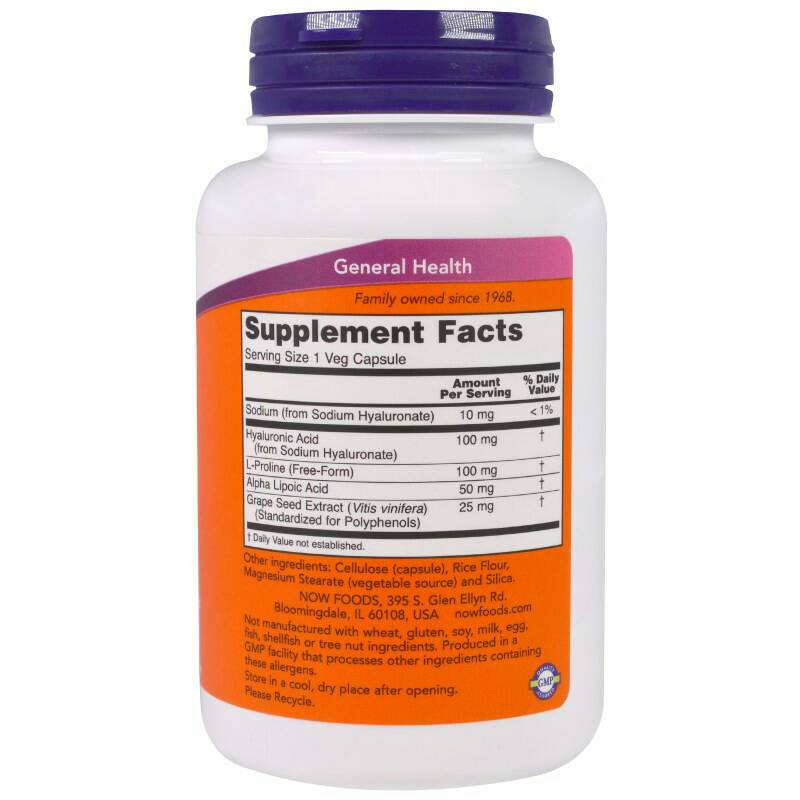 Now Foods,Hyaluronic Acid(HA)Double Strength,100 mg,120 Veggie Caps เพิ่มALAและสารสกัดจากเมล็ดองุ่น ช่วยเก็บกักความชุ่มชื่นให้กับผิว ทำให้ผิวเรียบเนียน ริ้วรอยลดลงและดูอ่อนเยาว์ขึ้น
