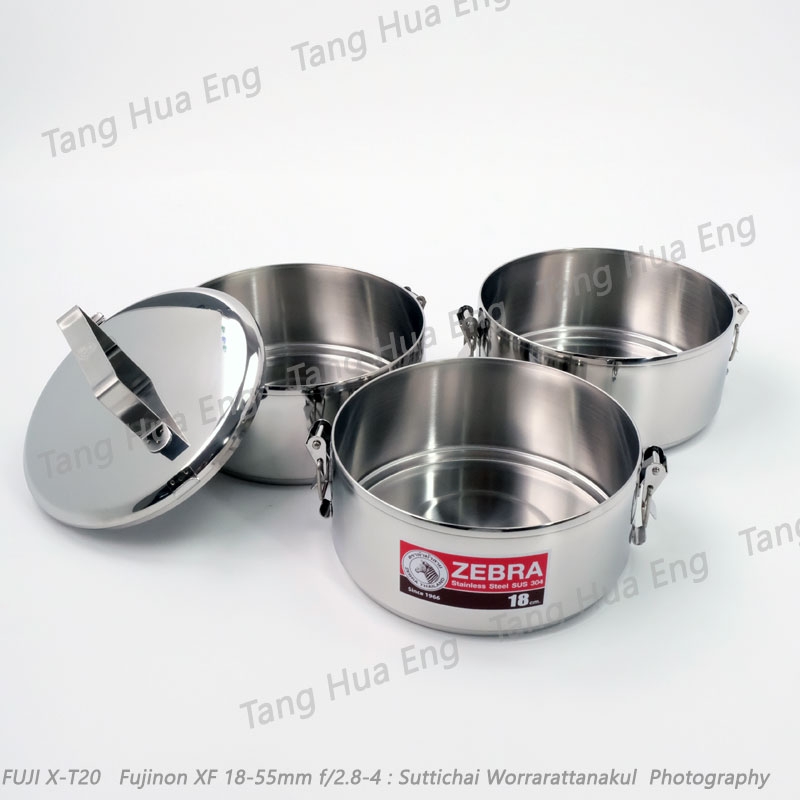 zebra ปิ่นโตสเตนเลส 18 ซม. 3 ชั้น ( 18x3 ) Lock ตราหัวม้าลาย