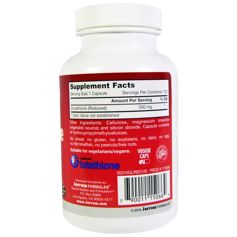 (Pre-order)Jarrow Formulas, Glutathione Reduced "Pharmaceutical Grade" 500 mg 120 veggie caps ต้านอนุมูลอิสระ ขจัดสารพิษจากตับ ลดการสร้างเมลานินทำให้ผิวขาวใส