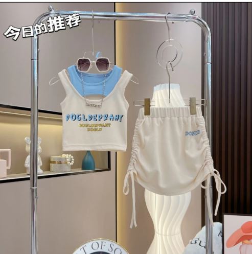 **เฉพาะเสื้อ**ชุดเต้น ฮิปฮอป เสื้อสีขาวเสริมคอฟ้า