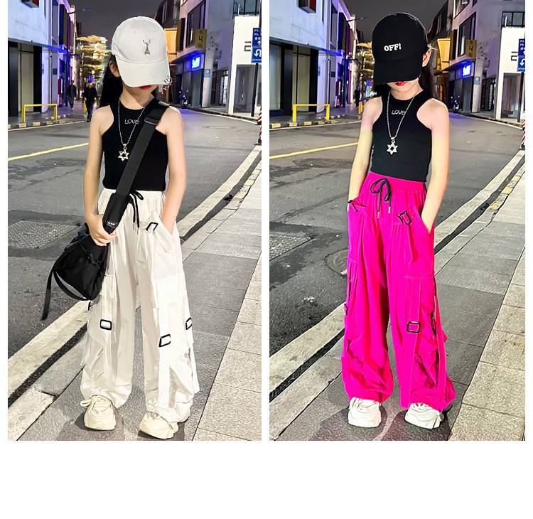 พร้อมส่ง กางเกงเด็ก คาร์โก้ สไตล์ Y2K ขากระบอกสีพื้น