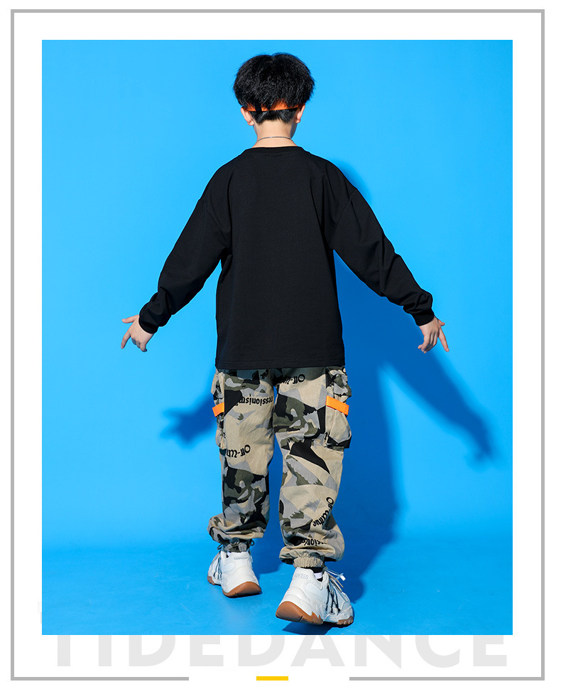 ชุดเต้น ชุดฮิปฮอป เซ็ตเสื้อขาว+กางเกงลายทหาร