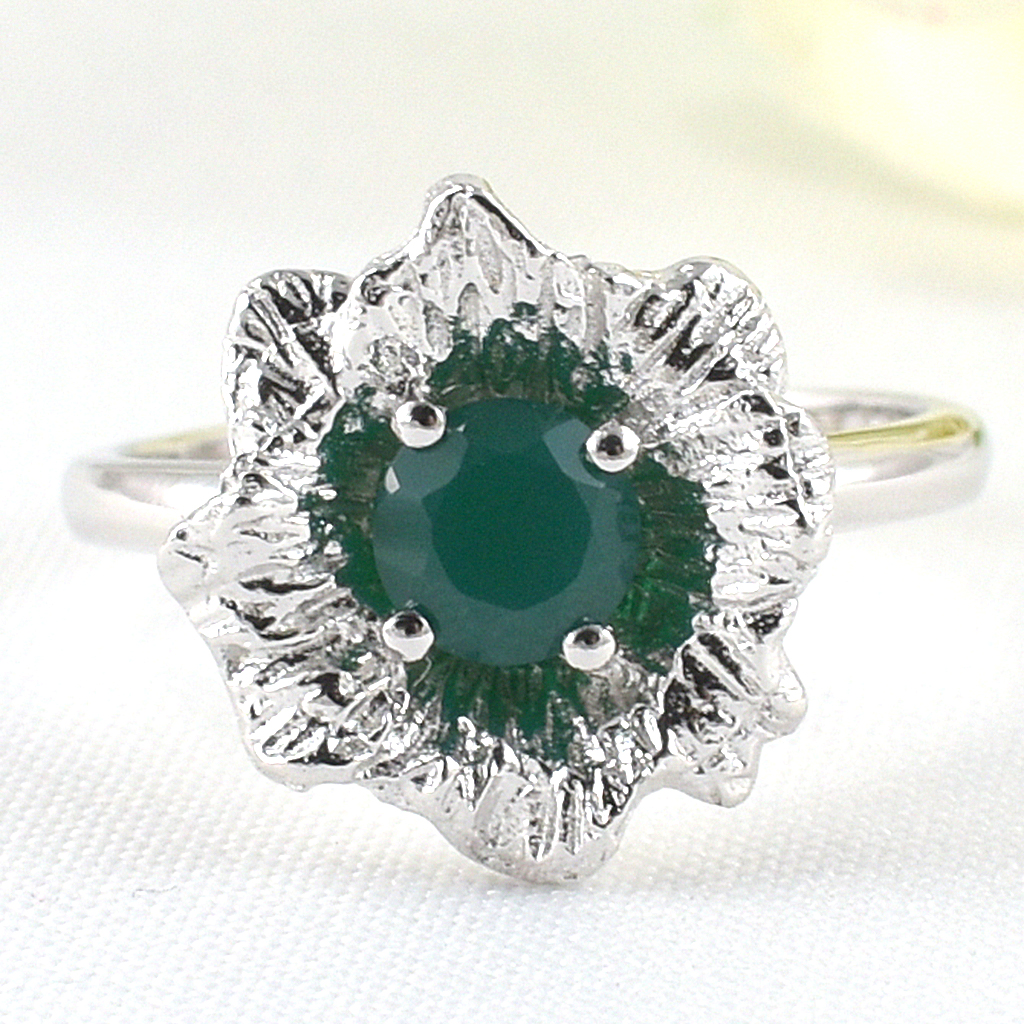 แหวนเงินแท้ราคาถูกชุบทองคำขาว พลอยแท้กรีนอะเกท 0.55 กะรัต งานประณีตสวยงาม สั่งผลิตค่ะ