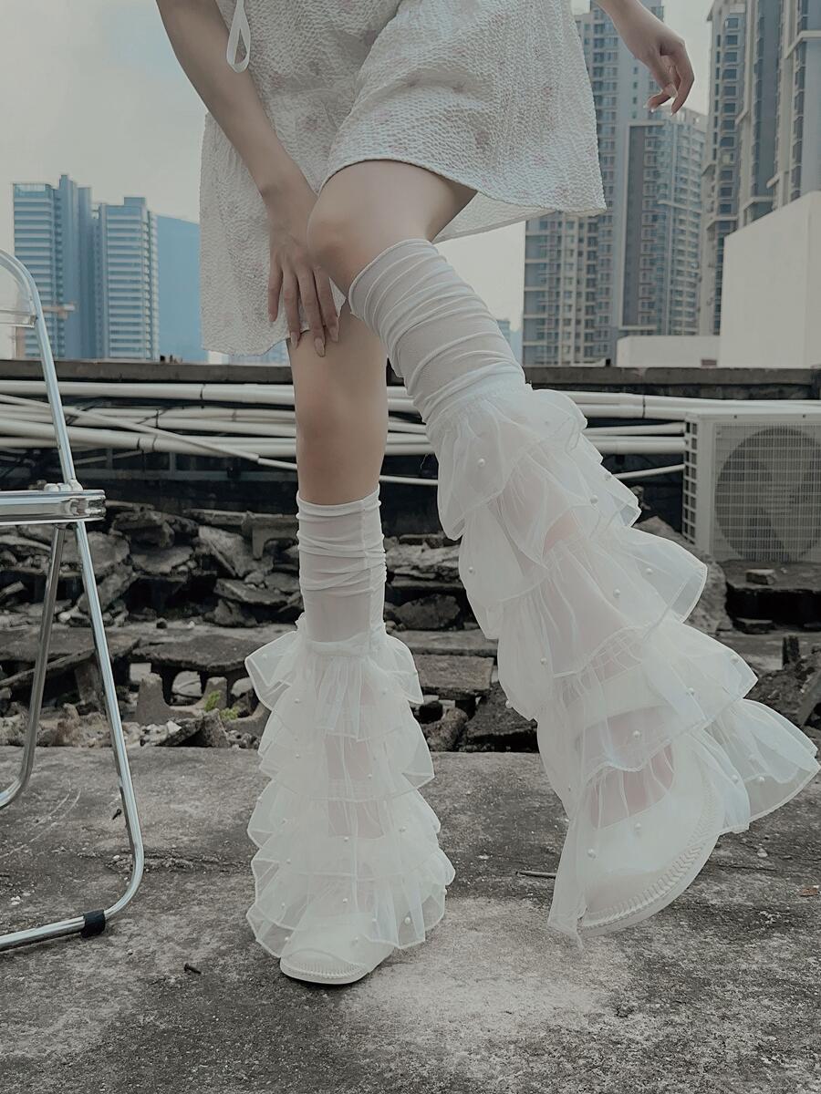 friendly3kid ปลอกขา ถุงเท้า แบบยาว สวมขา ถุงเท้าY2K ระบาย