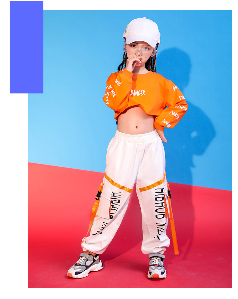 ชุดเต้น ชุดแดนซ์ เสื้อแขนยาวสีส้ม+กางเกงขายาว