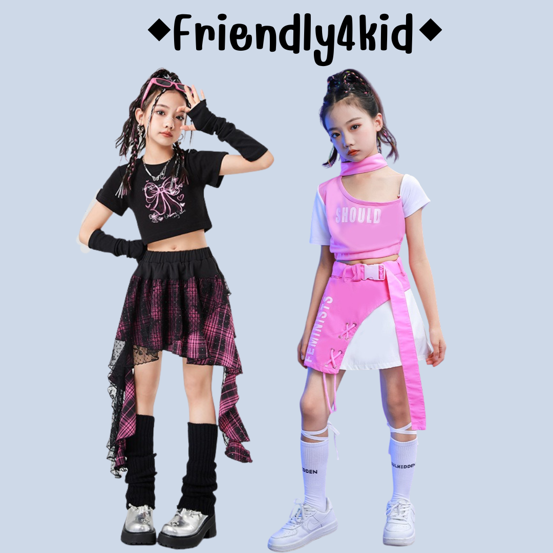 friendly4kid ชุดเต้น เด็กหญิง เสื้อแขนสั้น+กระโปรง สไตล์สายเกาหลี
