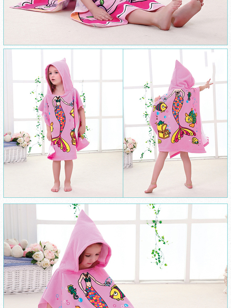 ผ้าคลุมว่ายน้ำ เรียนว่ายน้ำ แบบผ้าขนหนู สวมหัว ลายเด็กหญิง**พร้อมส่ง