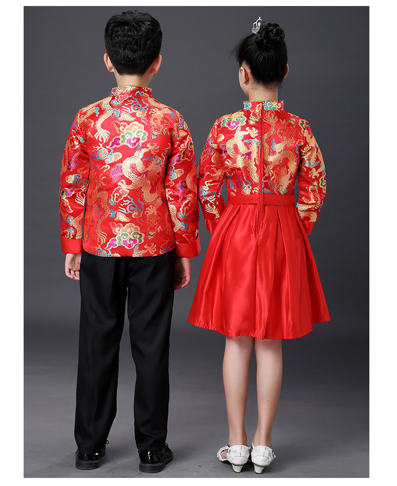 **พร้อมส่ง** ชุดจีน กี่เพ้า ชุดจีนเด็กชาย เสื้อสีแดงแขนขลิบทอง+สแลคดำ รุ่น 2
